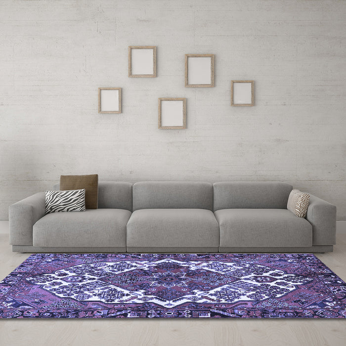 Machine Washable Persian Blue Traditional Rug in a Living Room, wshtr2857blu