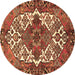 Round Machine Washable Persian Brown Traditional Rug, wshtr2857brn