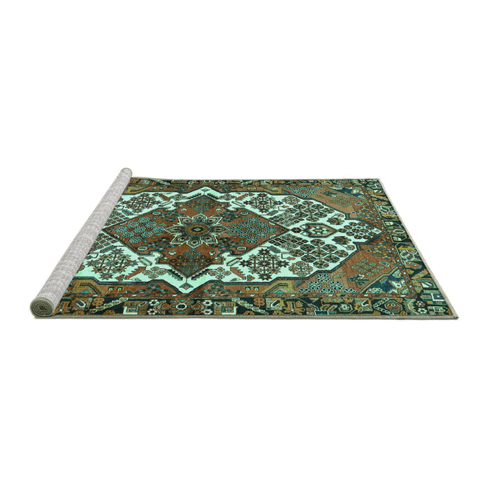 Sideview of Machine Washable Persian Turquoise Traditional Area Rugs, wshtr2857turq