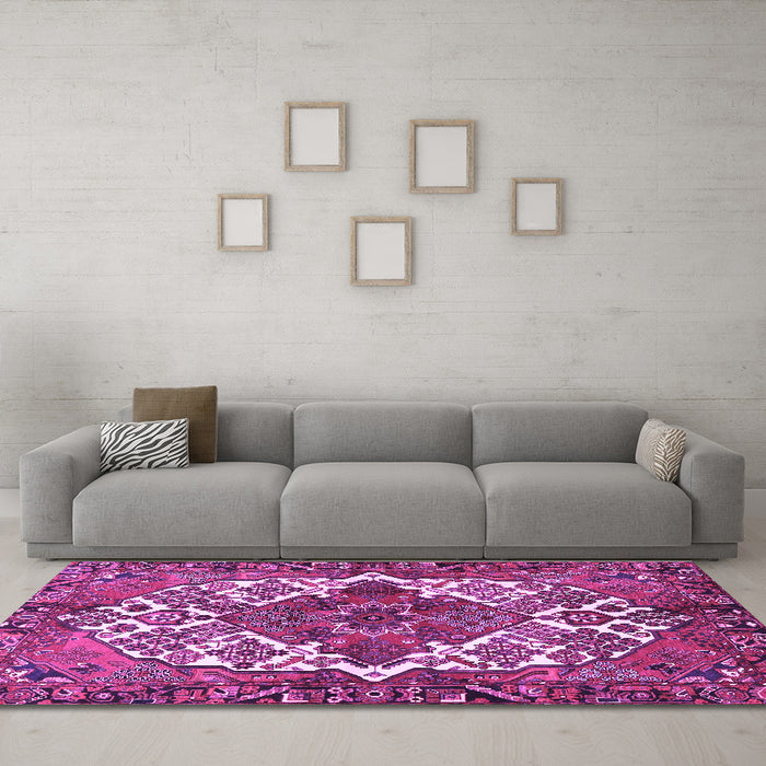 Machine Washable Persian Purple Traditional Area Rugs in a Living Room, wshtr2857pur