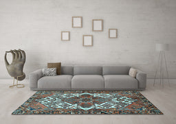 Machine Washable Persian Light Blue Traditional Rug in a Living Room, wshtr2857lblu
