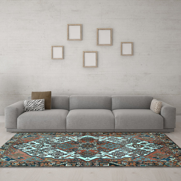 Machine Washable Persian Light Blue Traditional Rug in a Living Room, wshtr2857lblu