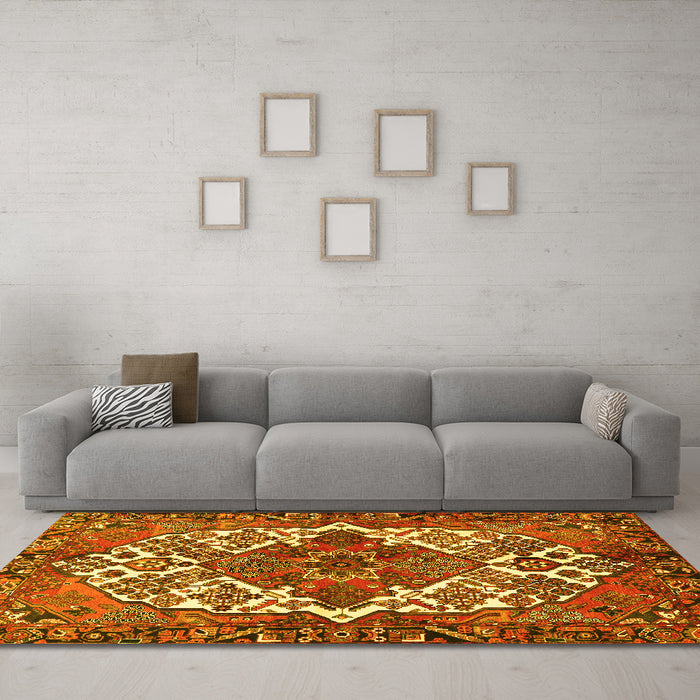 Machine Washable Persian Yellow Traditional Rug in a Living Room, wshtr2857yw