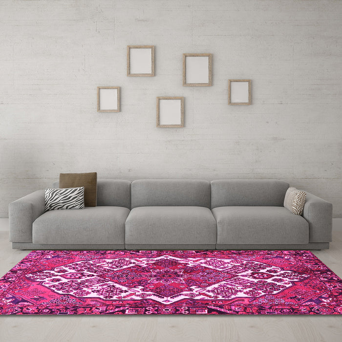 Machine Washable Persian Pink Traditional Rug in a Living Room, wshtr2857pnk