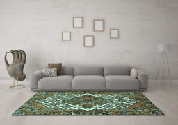 Machine Washable Persian Turquoise Traditional Area Rugs in a Living Room,, wshtr2857turq