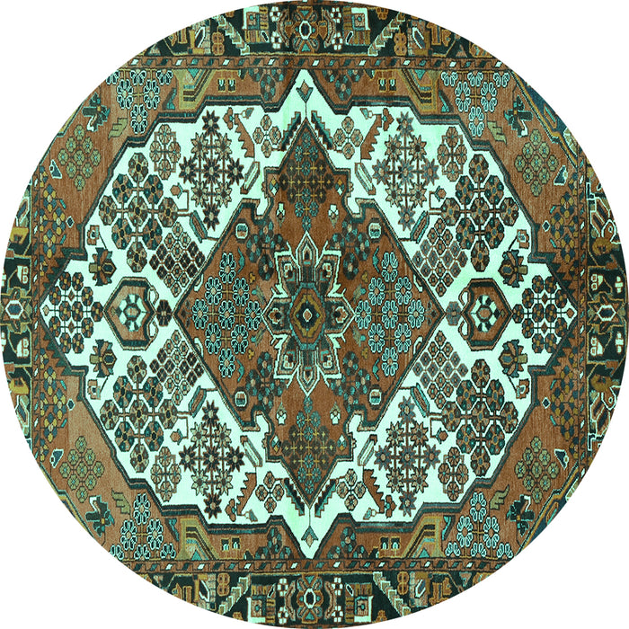 Round Machine Washable Persian Turquoise Traditional Area Rugs, wshtr2857turq