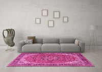 Machine Washable Persian Pink Traditional Rug, wshtr2858pnk