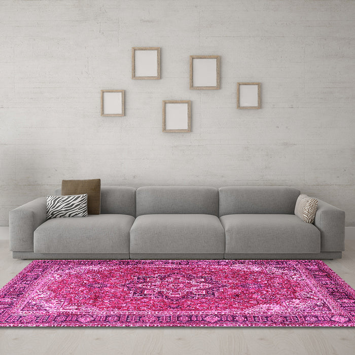 Machine Washable Persian Pink Traditional Rug in a Living Room, wshtr2858pnk