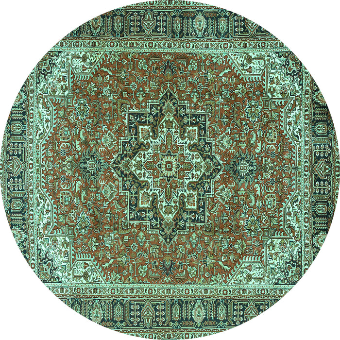 Round Machine Washable Persian Turquoise Traditional Area Rugs, wshtr2858turq