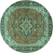 Round Machine Washable Persian Turquoise Traditional Area Rugs, wshtr2858turq