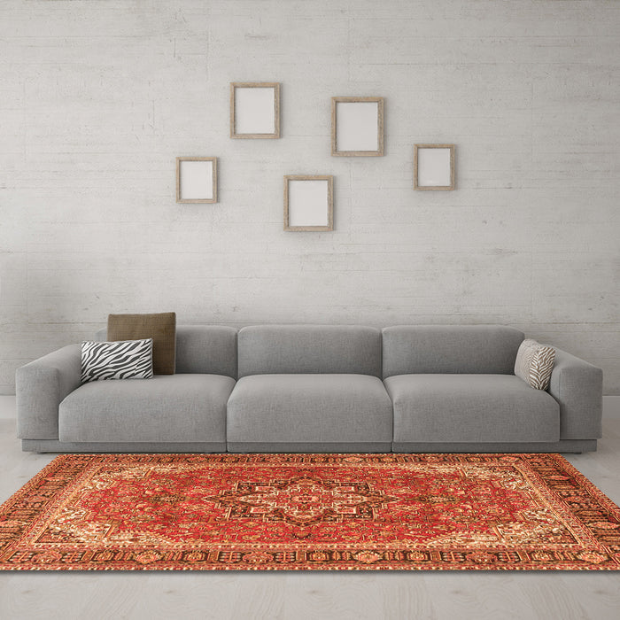 Machine Washable Persian Orange Traditional Area Rugs in a Living Room, wshtr2858org