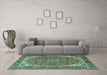 Machine Washable Persian Turquoise Traditional Area Rugs in a Living Room,, wshtr2858turq