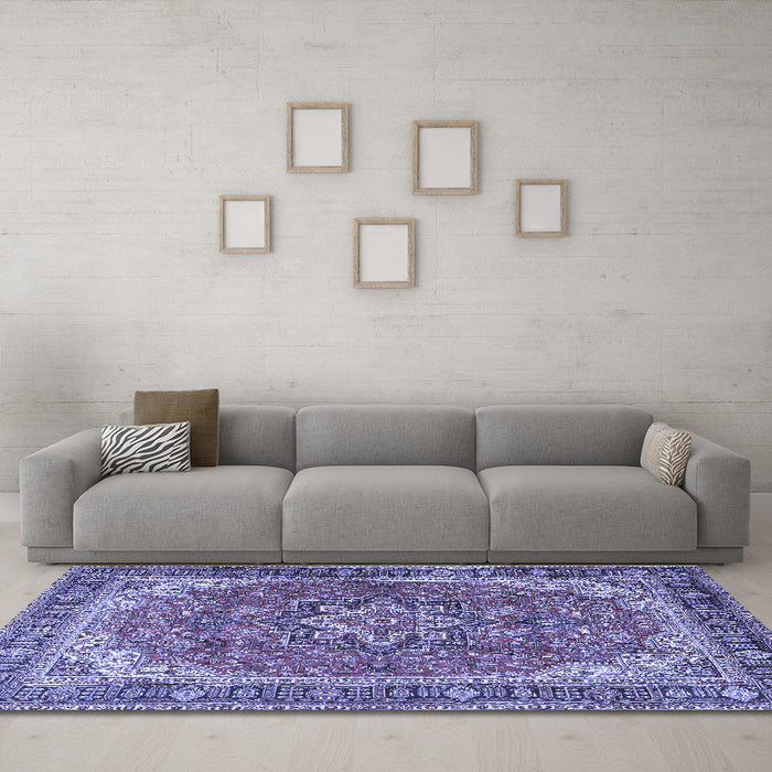 Machine Washable Persian Blue Traditional Rug in a Living Room, wshtr2858blu