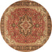 Round Machine Washable Persian Brown Traditional Rug, wshtr2858brn