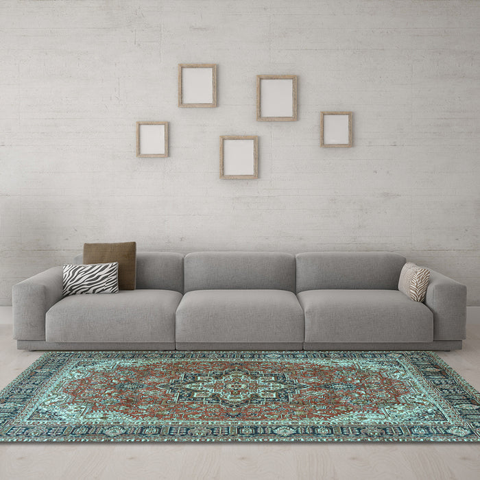 Machine Washable Persian Light Blue Traditional Rug in a Living Room, wshtr2858lblu