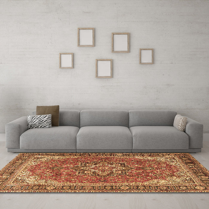 Machine Washable Persian Brown Traditional Rug in a Living Room,, wshtr2858brn