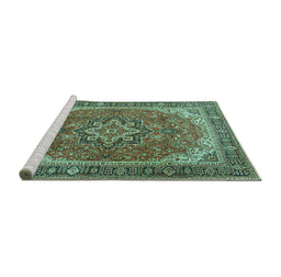 Sideview of Machine Washable Persian Turquoise Traditional Area Rugs, wshtr2858turq