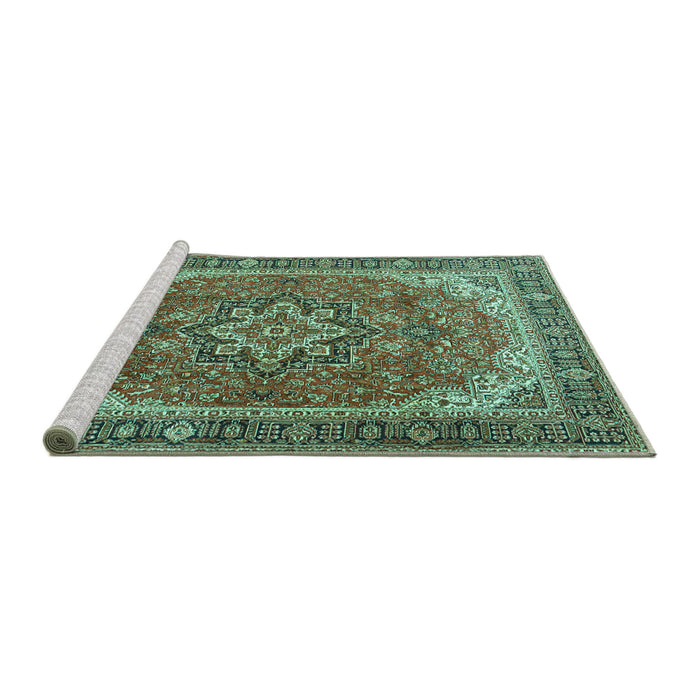 Sideview of Machine Washable Persian Turquoise Traditional Area Rugs, wshtr2858turq
