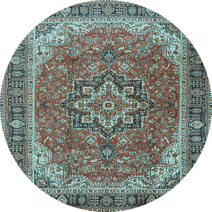 Round Machine Washable Persian Light Blue Traditional Rug, wshtr2858lblu