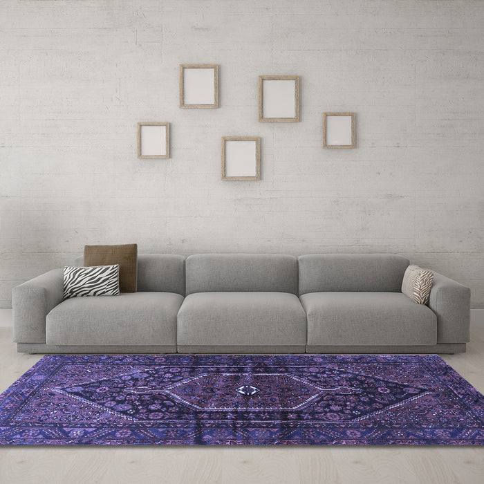 Machine Washable Persian Blue Traditional Rug in a Living Room, wshtr2859blu