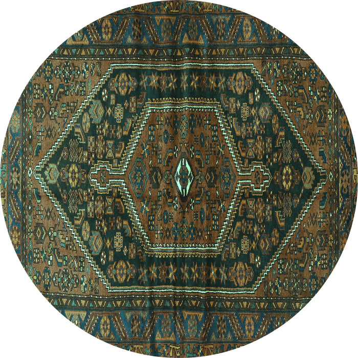 Round Machine Washable Persian Turquoise Traditional Area Rugs, wshtr2859turq