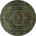 Round Machine Washable Persian Turquoise Traditional Area Rugs, wshtr2859turq