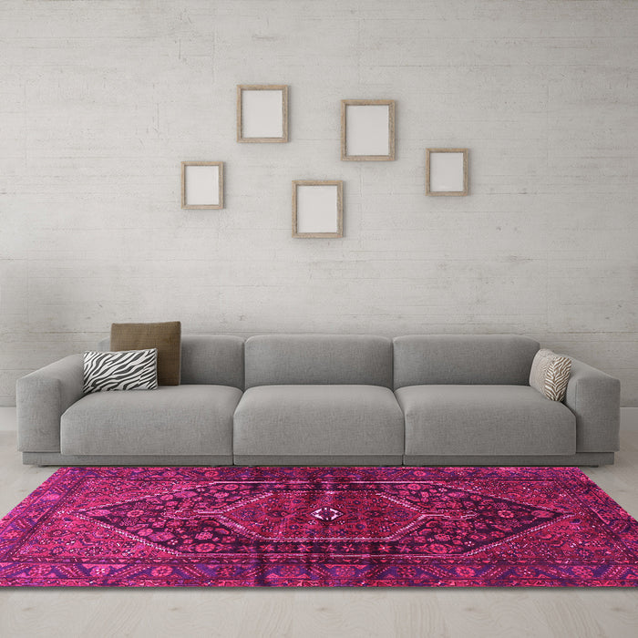 Machine Washable Persian Pink Traditional Rug in a Living Room, wshtr2859pnk