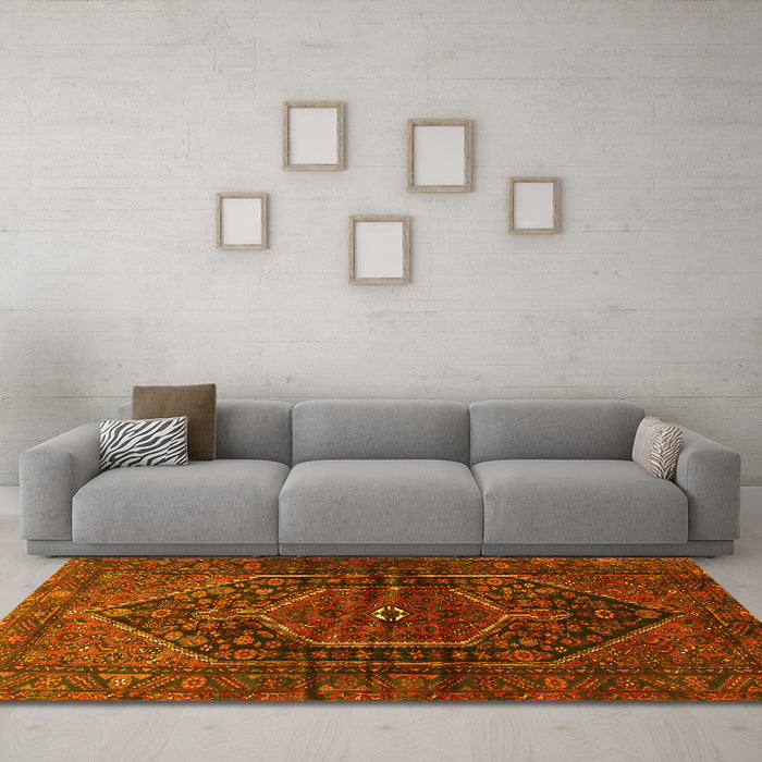Machine Washable Persian Yellow Traditional Rug in a Living Room, wshtr2859yw