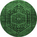 Round Machine Washable Persian Emerald Green Traditional Area Rugs, wshtr2859emgrn