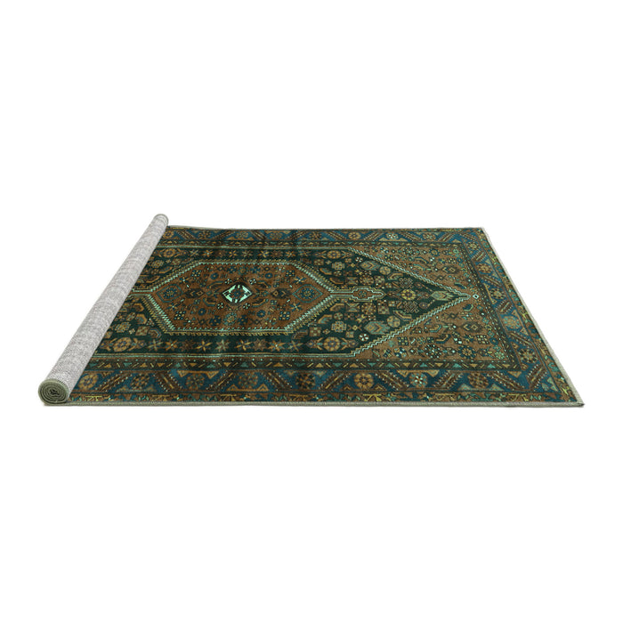 Sideview of Machine Washable Persian Turquoise Traditional Area Rugs, wshtr2859turq