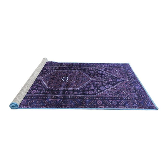 Sideview of Machine Washable Persian Blue Traditional Rug, wshtr2859blu