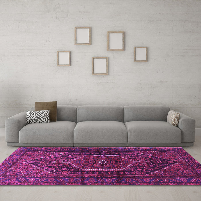 Machine Washable Persian Purple Traditional Area Rugs in a Living Room, wshtr2859pur