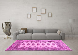 Machine Washable Southwestern Pink Country Rug in a Living Room, wshtr285pnk