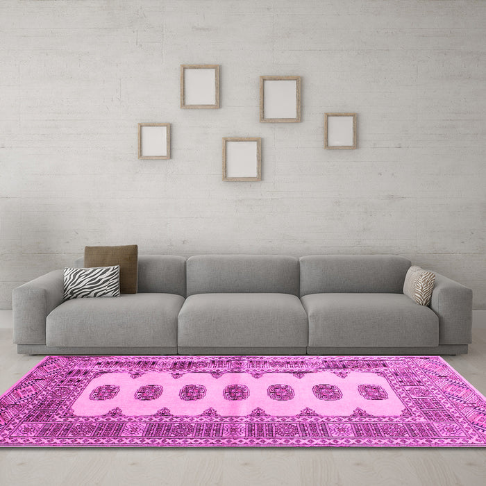 Machine Washable Southwestern Pink Country Rug in a Living Room, wshtr285pnk