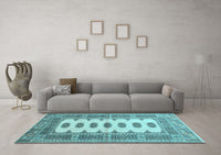 Machine Washable Southwestern Light Blue Country Rug, wshtr285lblu