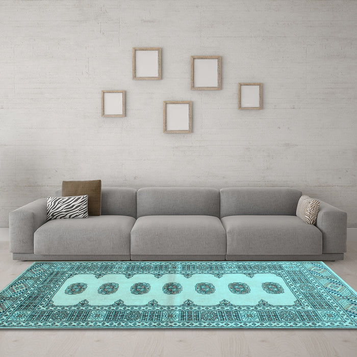 Machine Washable Southwestern Light Blue Country Rug in a Living Room, wshtr285lblu