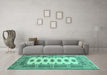 Machine Washable Southwestern Turquoise Country Area Rugs in a Living Room,, wshtr285turq