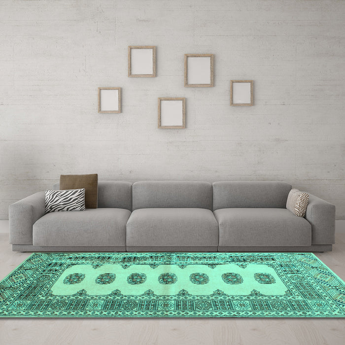 Machine Washable Southwestern Turquoise Country Area Rugs in a Living Room,, wshtr285turq