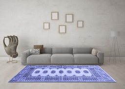 Machine Washable Southwestern Blue Country Rug in a Living Room, wshtr285blu