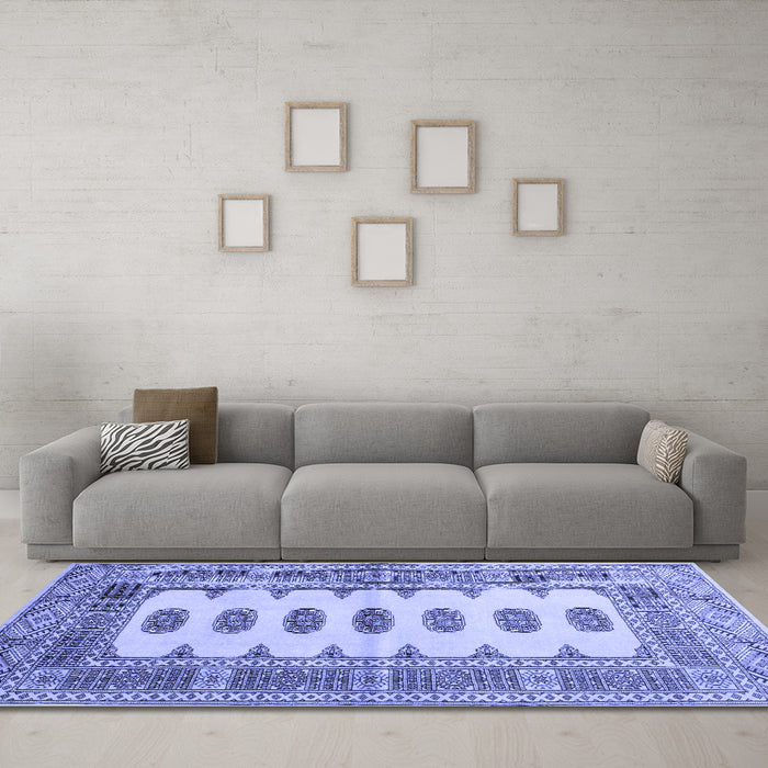 Machine Washable Southwestern Blue Country Rug in a Living Room, wshtr285blu