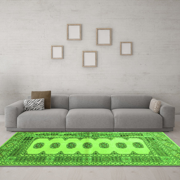 Machine Washable Southwestern Green Country Area Rugs in a Living Room,, wshtr285grn