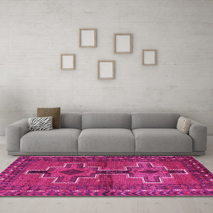 Machine Washable Persian Pink Traditional Rug in a Living Room, wshtr2860pnk