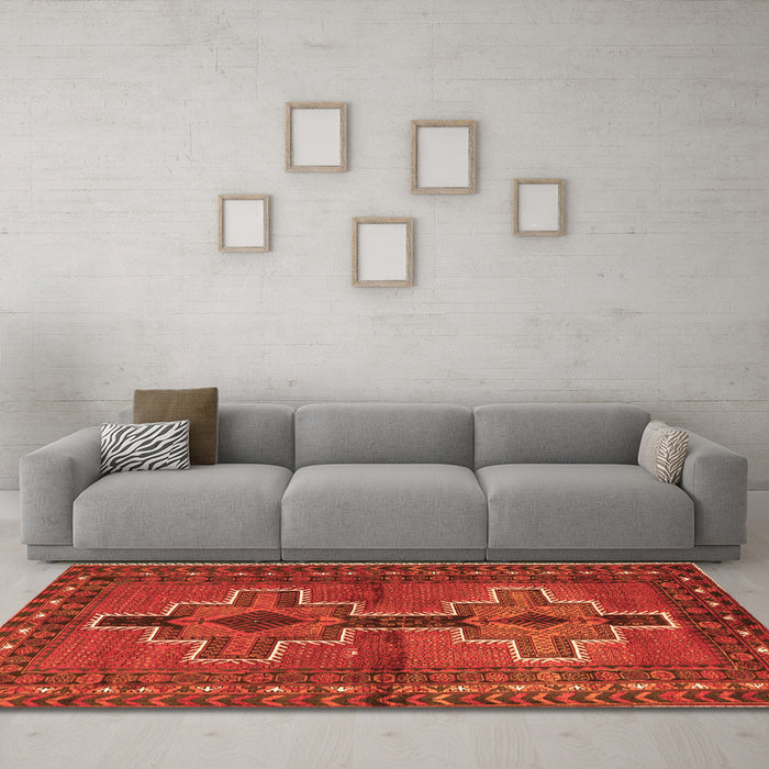 Machine Washable Persian Orange Traditional Area Rugs in a Living Room, wshtr2860org