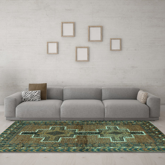 Machine Washable Persian Turquoise Traditional Area Rugs in a Living Room,, wshtr2860turq