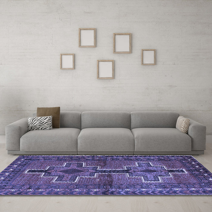 Machine Washable Persian Blue Traditional Rug in a Living Room, wshtr2860blu