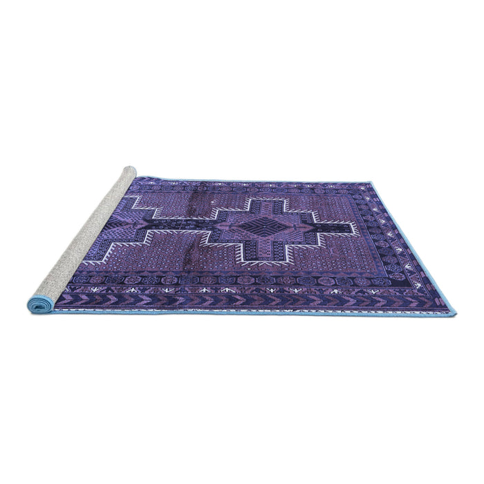 Sideview of Machine Washable Persian Blue Traditional Rug, wshtr2860blu