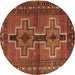 Round Machine Washable Persian Brown Traditional Rug, wshtr2860brn