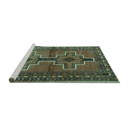 Sideview of Machine Washable Persian Turquoise Traditional Area Rugs, wshtr2860turq
