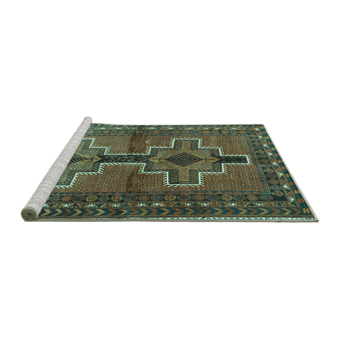 Sideview of Machine Washable Persian Turquoise Traditional Area Rugs, wshtr2860turq