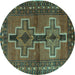 Round Machine Washable Persian Turquoise Traditional Area Rugs, wshtr2860turq